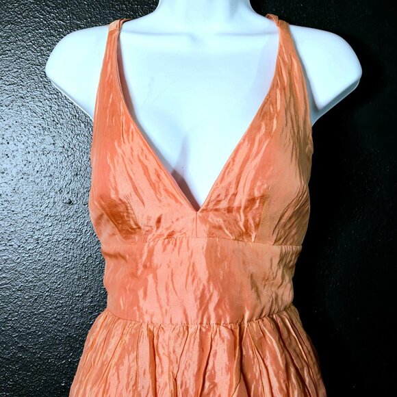 Y2K Vintage Style Silk Metallic Pink Coral Crinkle Halter Babydoll Mini Dress sz - Picture 5 of 12
